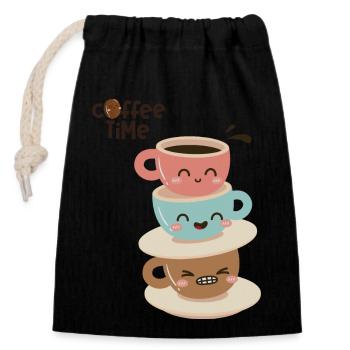 Kaffeezeit 2 - Verschließbarer Geschenkbeutel aus Baumwolle (14x20cm) - Schwarz - Vorne