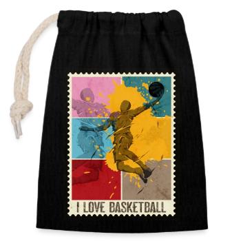 Basketball Basketball Sport Stamp Coloré - Sac cadeau en coton avec cordon (14 x 20 cm) - noir - Devant