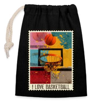 Basketball Basketball Player Basket Sport Stamp Coloré - Sac cadeau en coton avec cordon (14 x 20 cm) - noir - Devant