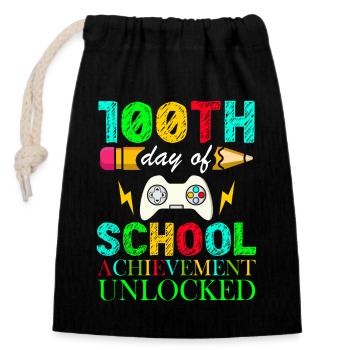 100th Day Of School Achievement Unlocked Schooler - Closable cotton gift bag (14x20cm) - black - Front