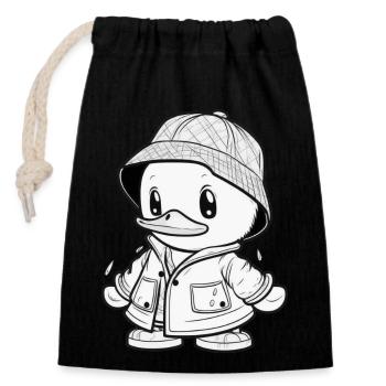 Cozy Duck - Prêt pour la pluie - Sac cadeau en coton avec cordon (14 x 20 cm) - noir - Devant