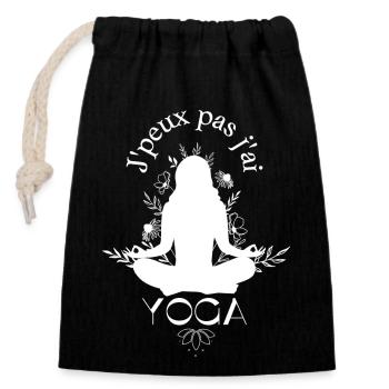 J'peux pas j'ai Yoga - Sac cadeau en coton avec cordon (14 x 20 cm) - noir - Devant
