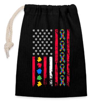 Autism Awareness Month American Sports - Closable cotton gift bag (14x20cm) - black - Front