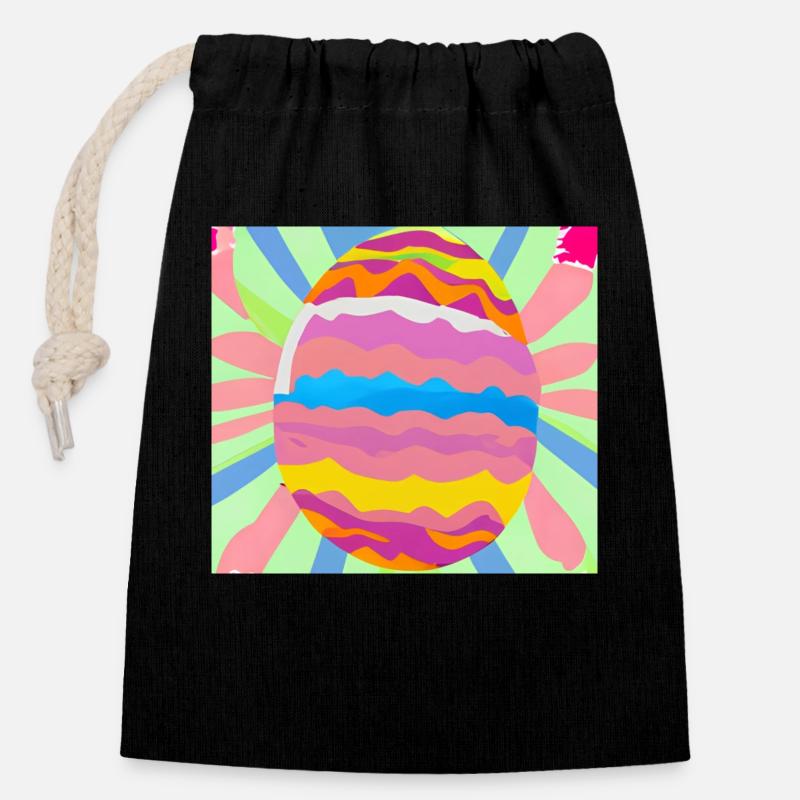 Œuf de Pâques coloré - Sac cadeau en coton avec cordon (14 x 20 cm) - noir
