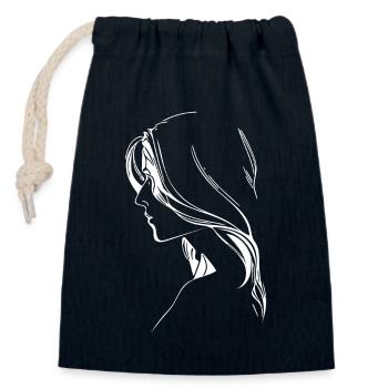 Portrait Femme Tatouage avec des cheveux longs élégants - Sac cadeau en coton avec cordon (14 x 20 cm) - bleu marine - Devant