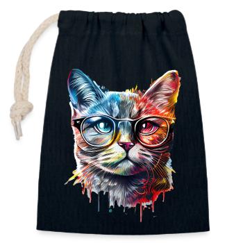 Süße bunte Katze - Verschließbarer Geschenkbeutel aus Baumwolle (14x20cm) - Navy - Vorne