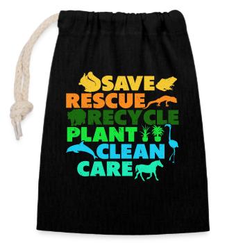 Save Save Recycle Plants Clean Care - Sac cadeau en coton avec cordon (14 x 20 cm) - noir - Devant