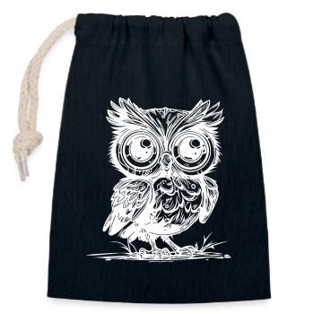 Forest owl with big eyes - Closable cotton gift bag (14x20cm) - navy - Front