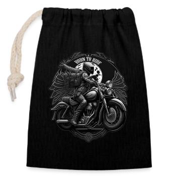 Biker - black and white illustration - Closable cotton gift bag (14x20cm) - black - Front