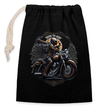 Born to ride - Closable cotton gift bag (14x20cm) - black - Front