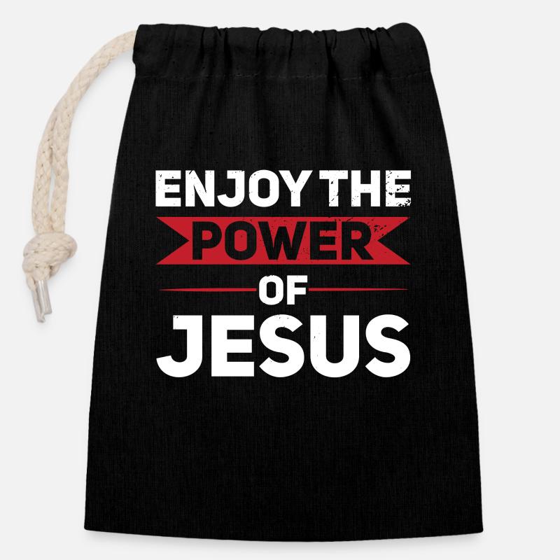 Profitez de la puissance de Jésus Croyez Dieu - Sac cadeau en coton avec cordon (14 x 20 cm) - noir