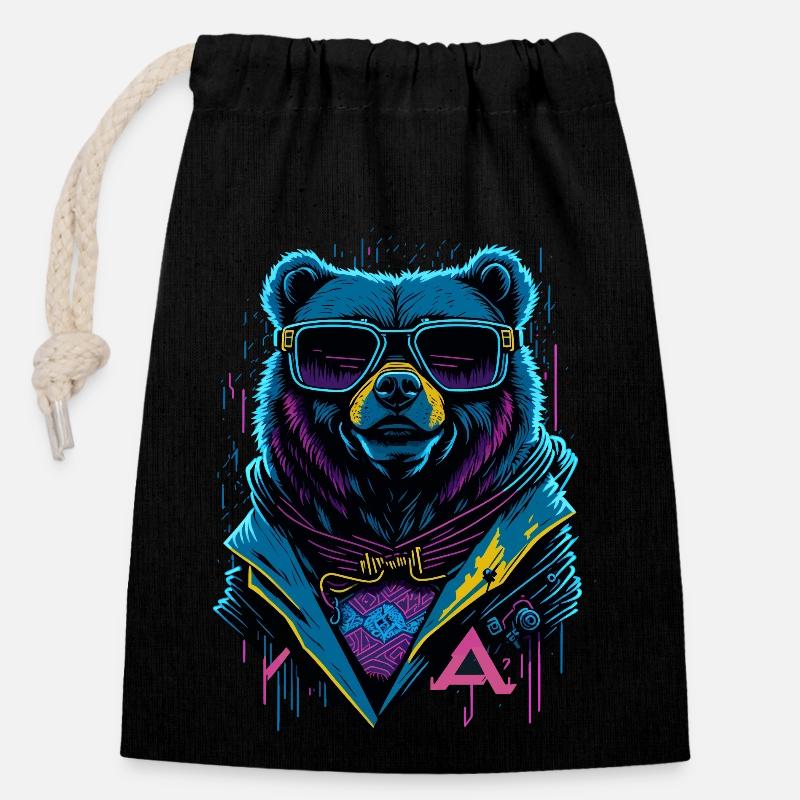 Cyberbear - Verschließbarer Geschenkbeutel aus Baumwolle (14x20cm) - Schwarz