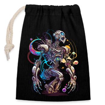 Robot fantastique dans le style Funk Art - Sac cadeau en coton avec cordon (14 x 20 cm) - noir - Devant