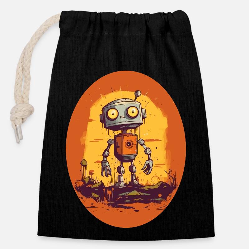 Robot - Verschließbarer Geschenkbeutel aus Baumwolle (14x20cm) - Schwarz