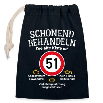 51. Geburtstag Schonend Behandeln 51 Alte Kiste 51 - Verschließbarer Geschenkbeutel aus Baumwolle (14x20cm) - Navy - Vorne