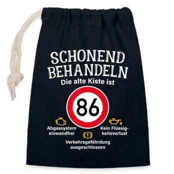86. Geburtstag Schonend Behandeln 86 Alte Kiste 86 - Verschließbarer Geschenkbeutel aus Baumwolle (14x20cm) - Navy - Vorne