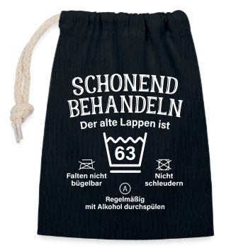 63. Geburtstag Schonend Behandeln Alte Lappen 63 - Verschließbarer Geschenkbeutel aus Baumwolle (14x20cm) - Navy - Vorne