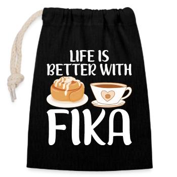 La vie est meilleure avec le café Fika Kanelbullar - Sac cadeau en coton avec cordon (14 x 20 cm) - noir - Devant