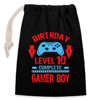 Ten 10yr BDay Son Boy Funny Gamer 10th 10 Birthday - Verschließbarer Geschenkbeutel aus Baumwolle (14x20cm) - Schwarz - Vorne