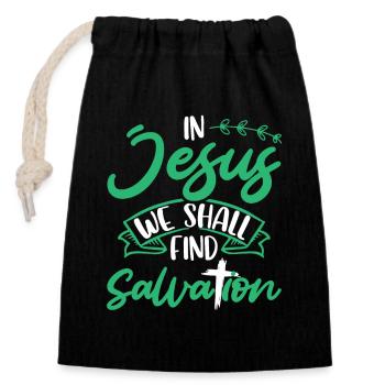 In Jesus we will find salvation Bible verse - Closable cotton gift bag (14x20cm) - black - Front