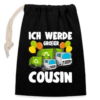 Müllabfuhr bald Großer Cousin Werde Großer Cousin - Verschließbarer Geschenkbeutel aus Baumwolle (14x20cm) - Schwarz - Vorne