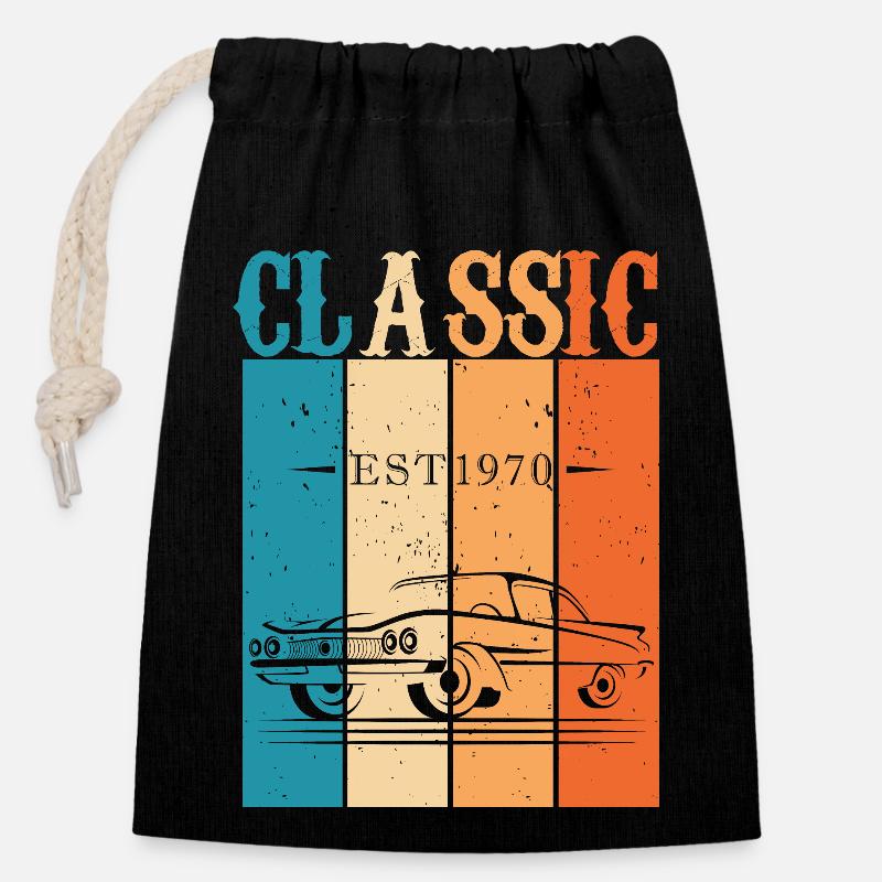 VOITURE CLASSIQUE - Sac cadeau en coton avec cordon (14 x 20 cm) - noir