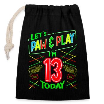 Let's Paw & Play I ́m 13 Years Old Today Laser Tag - Closable cotton gift bag (14x20cm) - black - Front