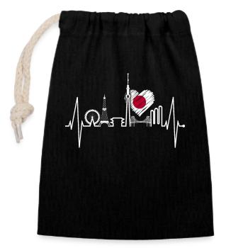 Tokyo Skyline Heartbeat Japon Drapeau J’aime Tokyo - Sac cadeau en coton avec cordon (14 x 20 cm) - noir - Devant