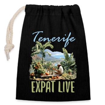 Tenerife Expat Live - Sac cadeau en coton avec cordon (14 x 20 cm) - noir - Devant