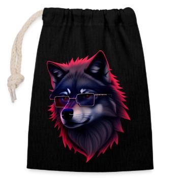 wolf - Closable cotton gift bag (14x20cm) - black - Front