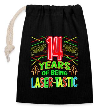 14 Years Old Of Being Laser-tastic Years Old Laser - Closable cotton gift bag (14x20cm) - black - Front