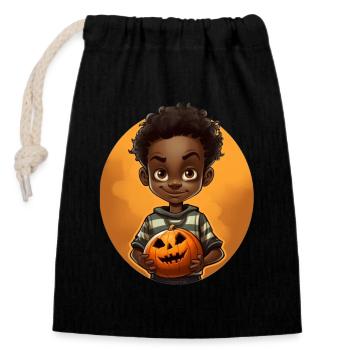 Süßer Halloween-Kind mit Kürbis - Verschließbarer Geschenkbeutel aus Baumwolle (14x20cm) - Schwarz - Vorne