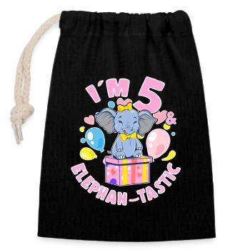 Birthday Elephant 5 Years Old Bday Party Gift - Verschließbarer Geschenkbeutel aus Baumwolle (14x20cm) - Schwarz - Vorne