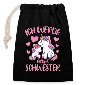 Ich Werde Große Schwester Einhorn Geschwister Idee - Verschließbarer Geschenkbeutel aus Baumwolle (14x20cm) - Schwarz - Vorne
