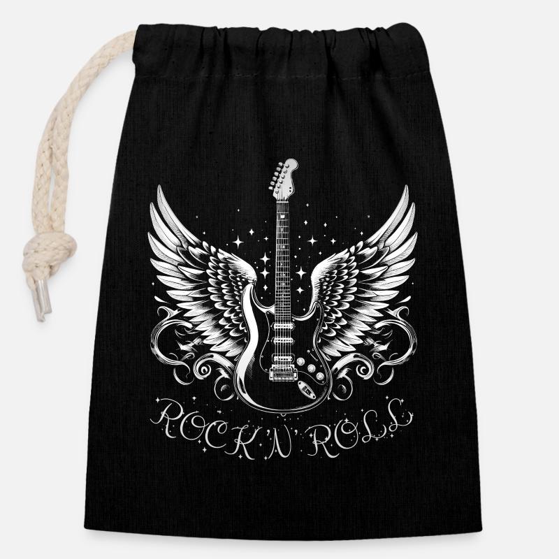 Rock 'n' Roll Guitar - Verschließbarer Geschenkbeutel aus Baumwolle (14x20cm) - Schwarz