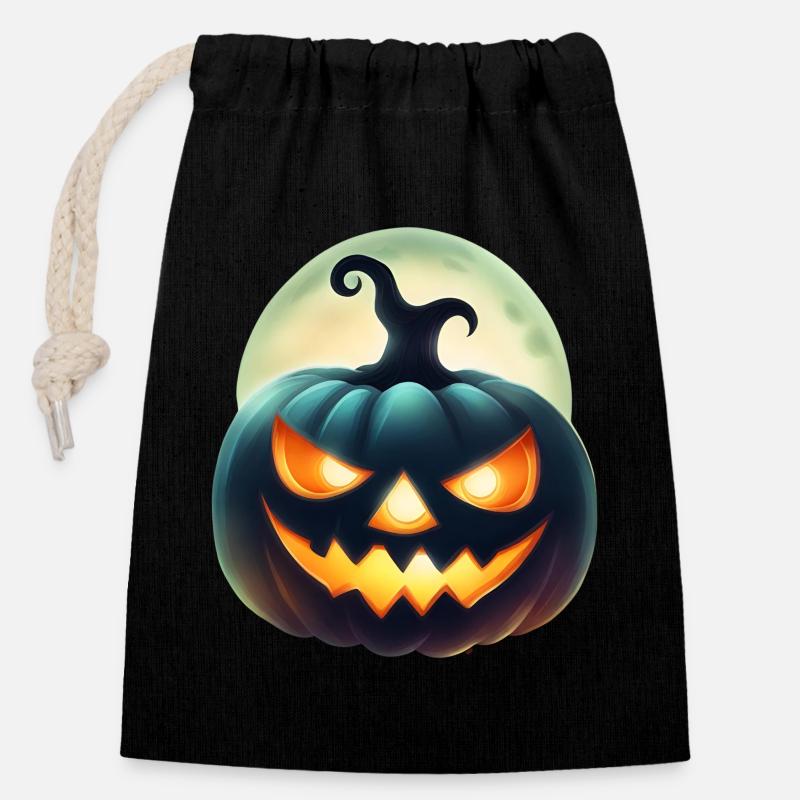 Halloween Pumpkin - Printflow - Verschließbarer Geschenkbeutel aus Baumwolle (14x20cm) - Schwarz