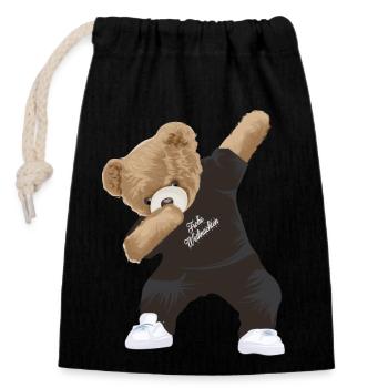 Dabbing Teddy - Verschließbarer Geschenkbeutel aus Baumwolle (14x20cm) - Schwarz - Vorne