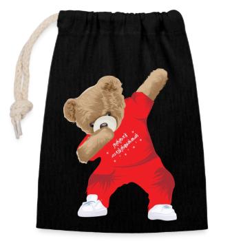 Dabbing Teddy - Verschließbarer Geschenkbeutel aus Baumwolle (14x20cm) - Schwarz - Vorne