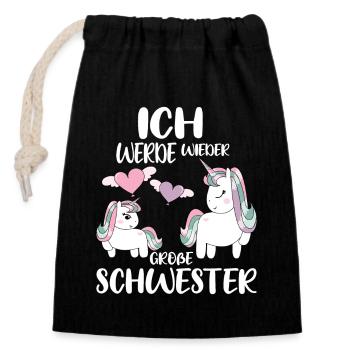Ich werde wieder Große Schwester Ankündigung - Verschließbarer Geschenkbeutel aus Baumwolle (14x20cm) - Schwarz - Vorne
