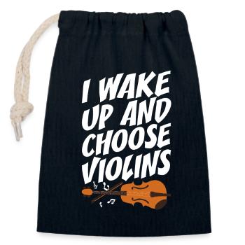 Violoniste Je me réveille et choisis les violons Violon - Sac cadeau en coton avec cordon (14 x 20 cm) - bleu marine - Devant