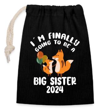 Finally Going To Be A Big Sister Foxes - Closable cotton gift bag (14x20cm) - black - Front