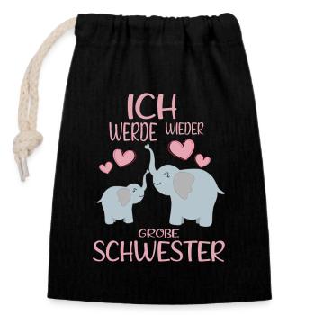 Soon Big Sister Again Elephants Announce - Closable cotton gift bag (14x20cm) - black - Front