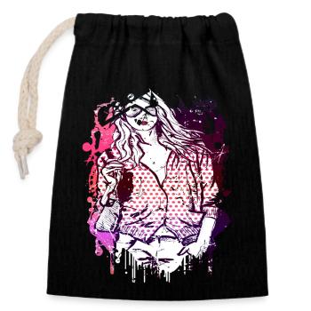 Beautiful female face paint art colorful woman - Closable cotton gift bag (14x20cm) - black - Front
