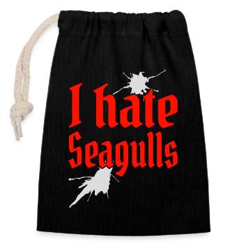 I hate Seagulls Ich hasse Möwen Segler Kapitän - Verschließbarer Geschenkbeutel aus Baumwolle (14x20cm) - Schwarz - Vorne