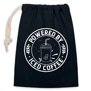 Alimenté par du café glacé - cadeau de café - Sac cadeau en coton avec cordon (14 x 20 cm) - bleu marine - Devant