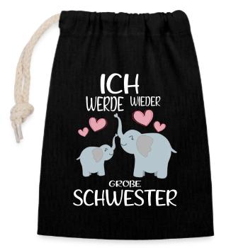 Ich werde wieder Große Schwester Ankündigung - Verschließbarer Geschenkbeutel aus Baumwolle (14x20cm) - Schwarz - Vorne