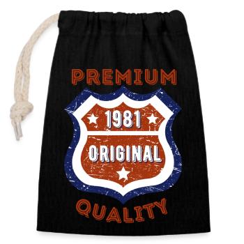 Premium quality 1981 - Closable cotton gift bag (14x20cm) - black - Front