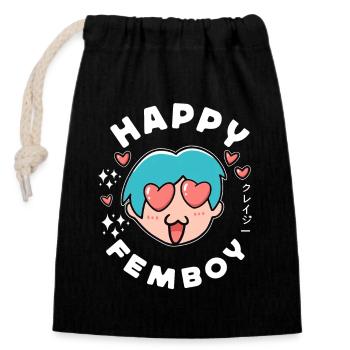 Happy Femboy Japanese Anime Manga Otaku Gifts - Closable cotton gift bag (14x20cm) - black - Front
