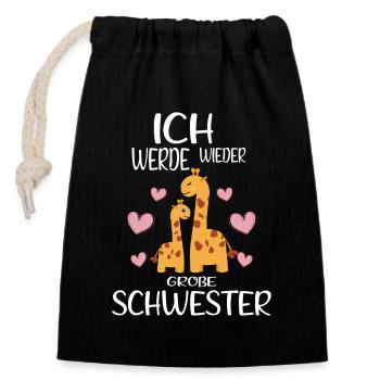 Ich werde wieder Große Schwester Ankündigung - Verschließbarer Geschenkbeutel aus Baumwolle (14x20cm) - Schwarz - Vorne