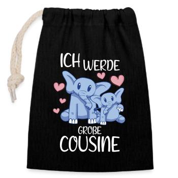 Bald Cousine Baby Elefanten - Ich werde große - Verschließbarer Geschenkbeutel aus Baumwolle (14x20cm) - Schwarz - Vorne